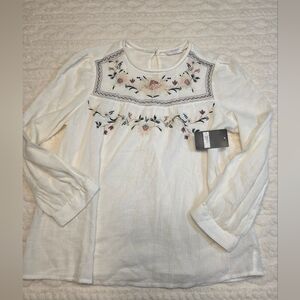 Lucky Brand Embroidered Floral Peasant Blouse NWT | Small